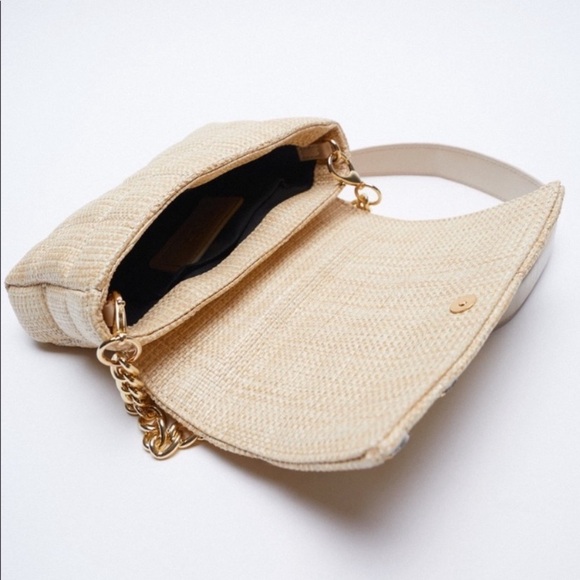 Zara cream wicker jewel embellished quilted crossbody bag - Picture 4 of 11